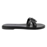 Zwarte leren Medusa '95 slippers Versace , Black , Dames