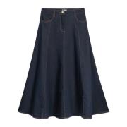 Donkerblauwe Denim Rok A-Lijn Oltre , Blue , Dames