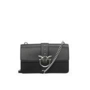 Zwarte leren schoudertas met metalen kettinginzetten Pinko , Black , D...