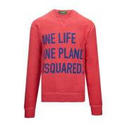 Heren Pullover Sweatshirt met Ribbed Trim Dsquared2 , Red , Heren