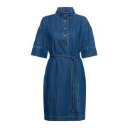 Denim Jurk met Halve Mouwen en Riem My Essential Wardrobe , Blue , Dam...