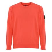 Rode Katoenen Trui Geribbelde Details Stone Island , Red , Heren