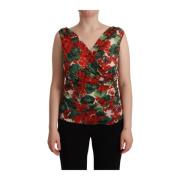 Elegante zijden tanktop met V-hals en geraniumprint Dolce & Gabbana , ...