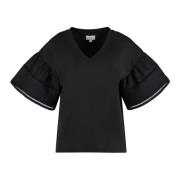 Katoenen T-shirt met Puffed Schouders Woolrich , Black , Dames