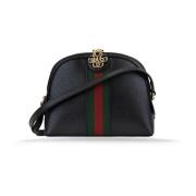 Leren Schoudertas met `Gg` Logo Gucci , Black , Dames