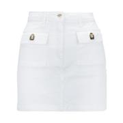 Denim Minirok met Rits, Knoop Elisabetta Franchi , White , Dames