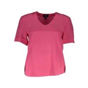 Zijden Tops & T-Shirt, Korte Mouwen, V-Hals Gant , Pink , Dames