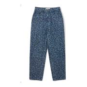 Blauwe Denim Mom Jeans met Luipaardprint Sofie Schnoor , Blue , Dames