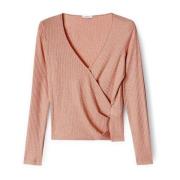 Geribbelde Crossover Pullover in Lurex Motivi , Pink , Dames