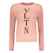 Geribbelde crew-neck trui met logo Valentino Garavani , Pink , Dames