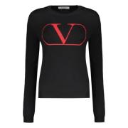 Geribbelde wollen trui met logodetail Valentino Garavani , Black , Dam...