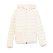 Witte Jas met Trekkoordcapuchon en Logopatch Moncler , Beige , Dames