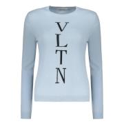 Geribbelde wollen trui met logodetail Valentino Garavani , Blue , Dame...