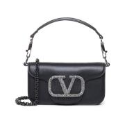 Zwarte leren schoudertas met ketting Valentino Garavani , Black , Dame...