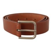 Elegante Leren Riem met Metalen Gesp Dolce & Gabbana , Brown , Heren