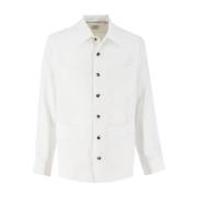 Linnen Overshirt met Brede Kraag Brunello Cucinelli , White , Heren