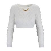 Gebreide Cropped Top met Gouden Ketting Elisabetta Franchi , White , D...