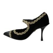 Elegante Zwarte Fluwelen Gouden Geborduurde Pumps Dolce & Gabbana , Bl...