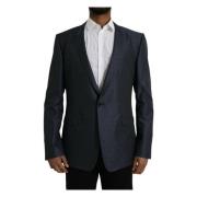 Blauwe Wollen Jas Gold Single-Breasted Blazer Dolce & Gabbana , Blue ,...