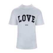 Liefde Print Katoenen T-shirt Msgm , White , Heren