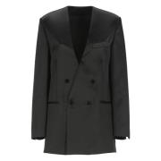 Zwarte Satijnen Blazer V-Hals Jas Philosophy di Lorenzo Serafini , Bla...