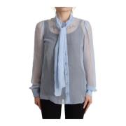 Elegante Zijden Blouse met Ascot Kraag Dolce & Gabbana , Blue , Dames