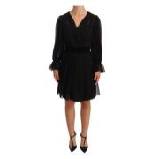 Elegante zijdeblend V-hals minijurk Dolce & Gabbana , Black , Dames