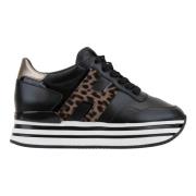 Leren Vetersneakers met 'H' Detail Hogan , Black , Dames