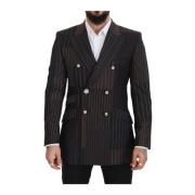 Multicolor Wol Zijde Slim Fit Blazer Dolce & Gabbana , Brown , Heren