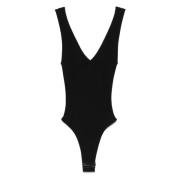 Zwarte V-hals bodysuit met dubbele ster Golden Goose , Black , Dames