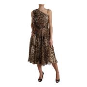 Luipaard One-Shoulder Midi Jurk Dolce & Gabbana , Brown , Dames