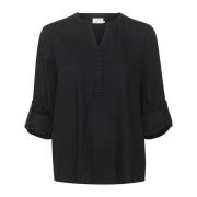 Eenvoudige Zwarte Blouse met V-Hals Kaffe , Black , Dames