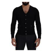 Elegante zwarte wollen vest met knopen Dolce & Gabbana , Black , Heren