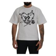 Wit Hart-Rose T-shirt met Ronde Hals Dolce & Gabbana , White , Heren