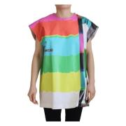 Multicolor mouwloze katoenen top met TV-motief Dolce & Gabbana , Multi...