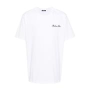 Witte Katoenen Handtekening T-shirt Balmain , White , Heren