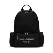 Rugzak met logo print en voorvak Dolce & Gabbana , Black , Heren