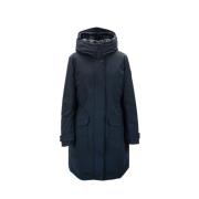 Lange Gewatteerde Jas met Capuchon en Rits Woolrich , Black , Dames