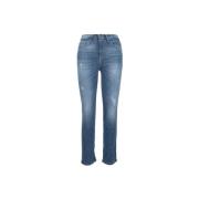 Gouden Detail Rits Knoop Dames Jeans Kaos , Blue , Dames