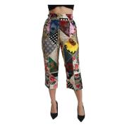 Zijden Multicolor High Waist Cropped Broek Dolce & Gabbana , Multicolo...