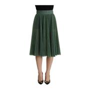 Groene Metallic Geplooide A-lijn Rok Dolce & Gabbana , Green , Dames