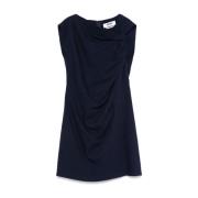 Blauwe Asymmetrische Halsjurk met Plooien Msgm , Blue , Dames