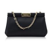 Satijnen Dameshandtas met Gouden Hardware Dolce & Gabbana , Black , Da...