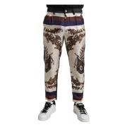 Elegante zijden skinny broek met wapenprint Dolce & Gabbana , Multicol...