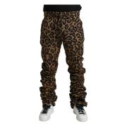 Leopard Print Jogger Broek Chic Stijl Dolce & Gabbana , Brown , Heren