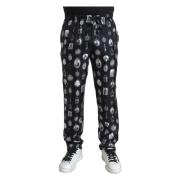 Elegante zijden joggers met religieuze print Dolce & Gabbana , Black ,...