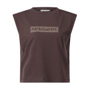 Katoenen top met strass logo Patrizia Pepe , Brown , Dames