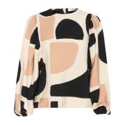 Blouse met Pofmouwen in Neutrale Zachte Blokken InWear , Multicolor , ...