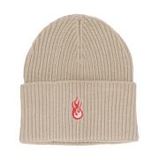 Flames Logo Beanie Hat Vision OF Super , Brown , Unisex