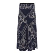 Grafische Paisley Rok Elastische Taille Part Two , Blue , Dames